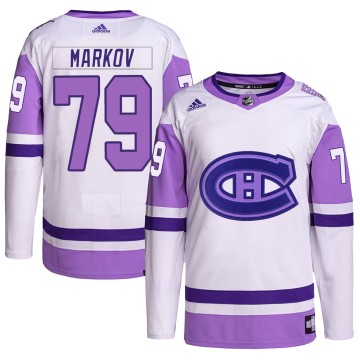 Authentic Adidas Men's Andrei Markov Montreal Canadiens Hockey Fights Cancer Primegreen Jersey - White/Purple