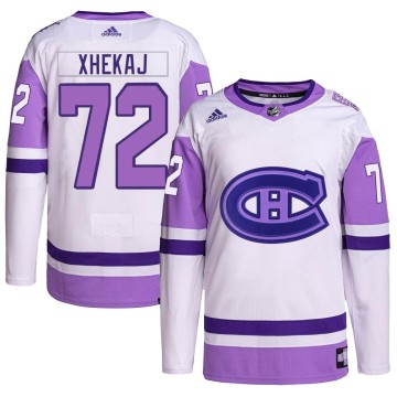 Authentic Adidas Men's Arber Xhekaj Montreal Canadiens Hockey Fights Cancer Primegreen Jersey - White/Purple