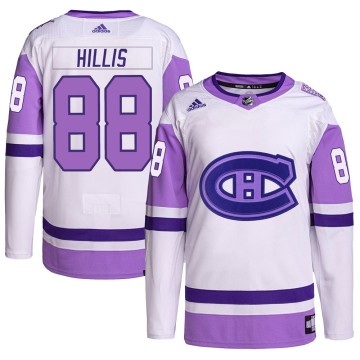 Authentic Adidas Men's Cameron Hillis Montreal Canadiens Hockey Fights Cancer Primegreen Jersey - White/Purple
