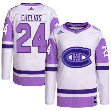 Authentic Adidas Men's Chris Chelios Montreal Canadiens Hockey Fights Cancer Primegreen Jersey - White/Purple