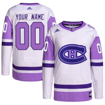 Authentic Adidas Men's Custom Montreal Canadiens Custom Hockey Fights Cancer Primegreen Jersey - White/Purple