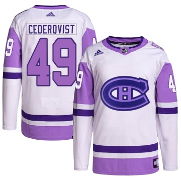 Authentic Adidas Men's Filip Cederqvist Montreal Canadiens Hockey Fights Cancer Primegreen Jersey - White/Purple