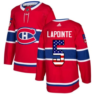 Authentic Adidas Men's Guy Lapointe Montreal Canadiens USA Flag Fashion Jersey - Red