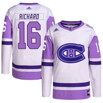 Authentic Adidas Men's Henri Richard Montreal Canadiens Hockey Fights Cancer Primegreen Jersey - White/Purple