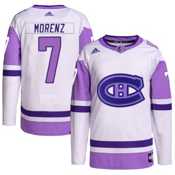 Authentic Adidas Men's Howie Morenz Montreal Canadiens Hockey Fights Cancer Primegreen Jersey - White/Purple