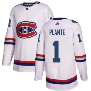 Authentic Adidas Men's Jacques Plante Montreal Canadiens 2017 100 Classic Jersey - White