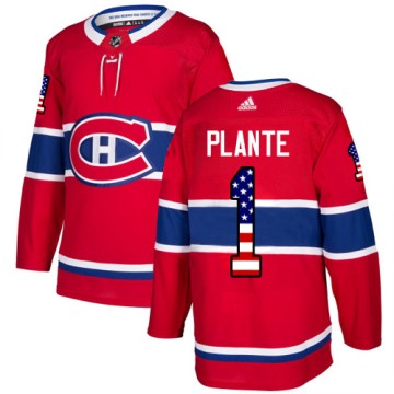 Authentic Adidas Men's Jacques Plante Montreal Canadiens USA Flag Fashion Jersey - Red