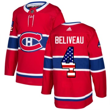 Authentic Adidas Men's Jean Beliveau Montreal Canadiens USA Flag Fashion Jersey - Red