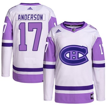 Authentic Adidas Men's Josh Anderson Montreal Canadiens Hockey Fights Cancer Primegreen Jersey - White/Purple