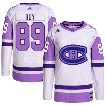 Authentic Adidas Men's Joshua Roy Montreal Canadiens Hockey Fights Cancer Primegreen Jersey - White/Purple