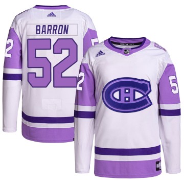 Authentic Adidas Men's Justin Barron Montreal Canadiens Hockey Fights Cancer Primegreen Jersey - White/Purple