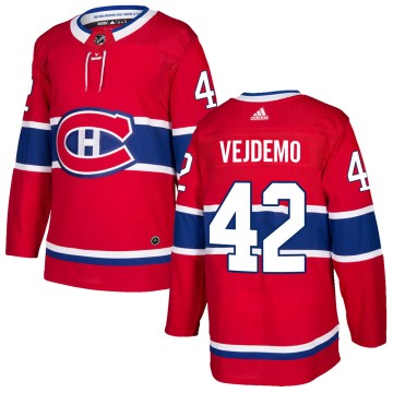 Authentic Adidas Men's Lukas Vejdemo Montreal Canadiens Home Jersey - Red