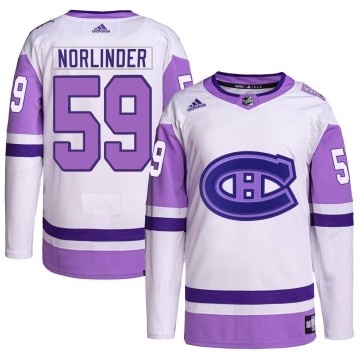 Authentic Adidas Men's Mattias Norlinder Montreal Canadiens Hockey Fights Cancer Primegreen Jersey - White/Purple