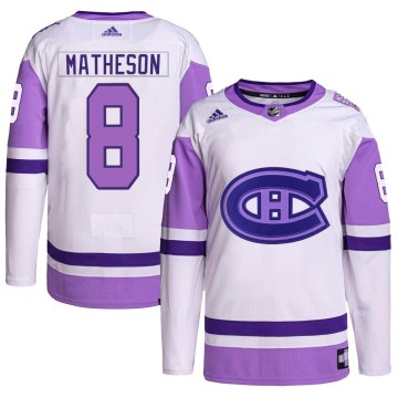 Authentic Adidas Men's Mike Matheson Montreal Canadiens Hockey Fights Cancer Primegreen Jersey - White/Purple