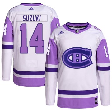 Authentic Adidas Men's Nick Suzuki Montreal Canadiens Hockey Fights Cancer Primegreen Jersey - White/Purple