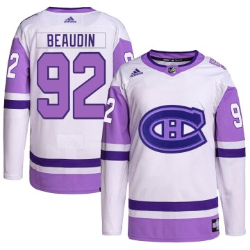 Authentic Adidas Men's Nicolas Beaudin Montreal Canadiens Hockey Fights Cancer Primegreen Jersey - White/Purple