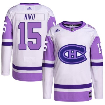 Authentic Adidas Men's Sami Niku Montreal Canadiens Hockey Fights Cancer Primegreen Jersey - White/Purple