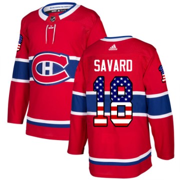 Authentic Adidas Men's Serge Savard Montreal Canadiens USA Flag Fashion Jersey - Red
