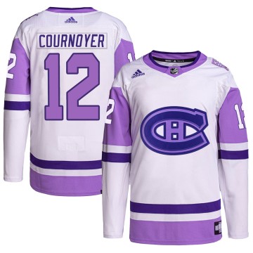 Authentic Adidas Men's Yvan Cournoyer Montreal Canadiens Hockey Fights Cancer Primegreen Jersey - White/Purple