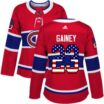 Authentic Adidas Women's Bob Gainey Montreal Canadiens USA Flag Fashion Jersey - Red