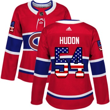 Authentic Adidas Women's Charles Hudon Montreal Canadiens USA Flag Fashion Jersey - Red