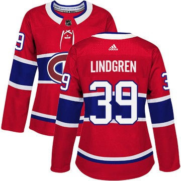 Authentic Adidas Women's Charlie Lindgren Montreal Canadiens Home Jersey - Red