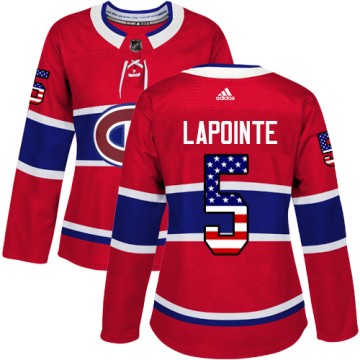 Authentic Adidas Women's Guy Lapointe Montreal Canadiens USA Flag Fashion Jersey - Red