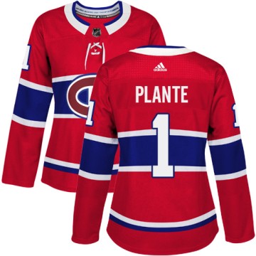 Authentic Adidas Women's Jacques Plante Montreal Canadiens Home Jersey - Red