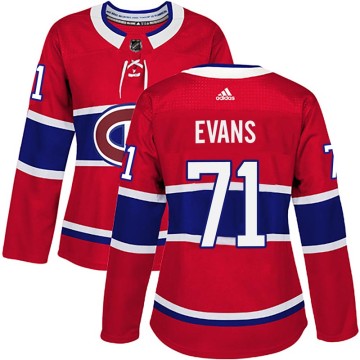 Authentic Adidas Women's Jake Evans Montreal Canadiens Home Jersey - Red