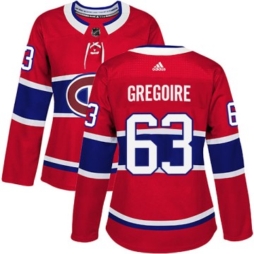 Authentic Adidas Women's Jeremy Gregoire Montreal Canadiens Home Jersey - Red