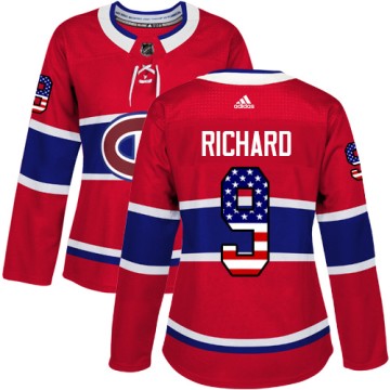 Authentic Adidas Women's Maurice Richard Montreal Canadiens USA Flag Fashion Jersey - Red