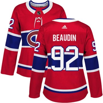 Authentic Adidas Women's Nicolas Beaudin Montreal Canadiens Home Jersey - Red