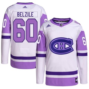 Authentic Adidas Youth Alex Belzile Montreal Canadiens Hockey Fights Cancer Primegreen Jersey - White/Purple