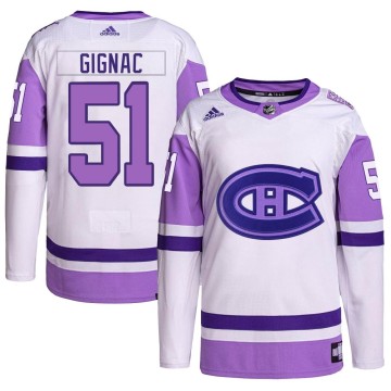 Authentic Adidas Youth Brandon Gignac Montreal Canadiens Hockey Fights Cancer Primegreen Jersey - White/Purple