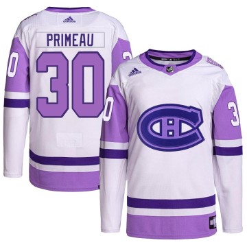 Authentic Adidas Youth Cayden Primeau Montreal Canadiens Hockey Fights Cancer Primegreen Jersey - White/Purple