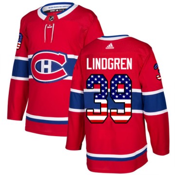 Authentic Adidas Youth Charlie Lindgren Montreal Canadiens USA Flag Fashion Jersey - Red