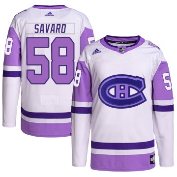 Authentic Adidas Youth David Savard Montreal Canadiens Hockey Fights Cancer Primegreen Jersey - White/Purple