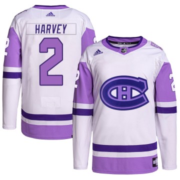 Authentic Adidas Youth Doug Harvey Montreal Canadiens Hockey Fights Cancer Primegreen Jersey - White/Purple