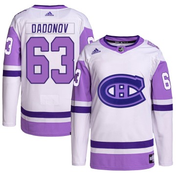 Authentic Adidas Youth Evgenii Dadonov Montreal Canadiens Hockey Fights Cancer Primegreen Jersey - White/Purple