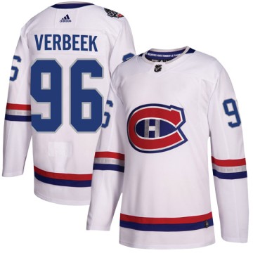 Authentic Adidas Youth Hayden Verbeek Montreal Canadiens 2017 100 Classic Jersey - White