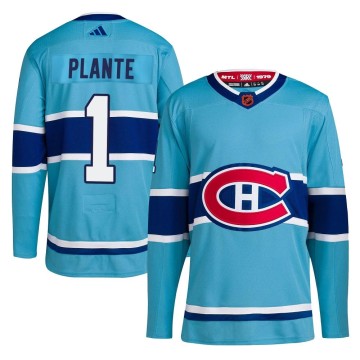 Authentic Adidas Youth Jacques Plante Montreal Canadiens Reverse Retro 2.0 Jersey - Light Blue