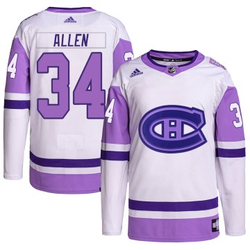 Authentic Adidas Youth Jake Allen Montreal Canadiens Hockey Fights Cancer Primegreen Jersey - White/Purple