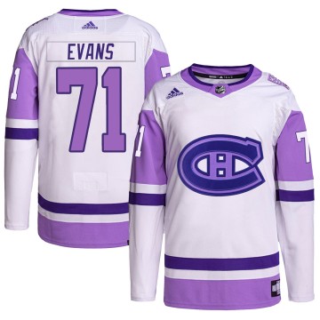Authentic Adidas Youth Jake Evans Montreal Canadiens Hockey Fights Cancer Primegreen Jersey - White/Purple