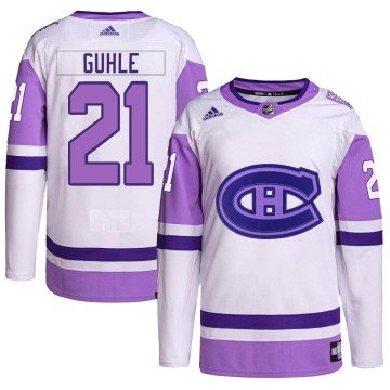 Authentic Adidas Youth Kaiden Guhle Montreal Canadiens Hockey Fights Cancer Primegreen Jersey - White/Purple