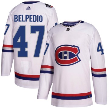 Authentic Adidas Youth Louie Belpedio Montreal Canadiens 2017 100 Classic Jersey - White