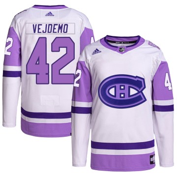 Authentic Adidas Youth Lukas Vejdemo Montreal Canadiens Hockey Fights Cancer Primegreen Jersey - White/Purple