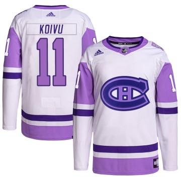 Authentic Adidas Youth Saku Koivu Montreal Canadiens Hockey Fights Cancer Primegreen Jersey - White/Purple