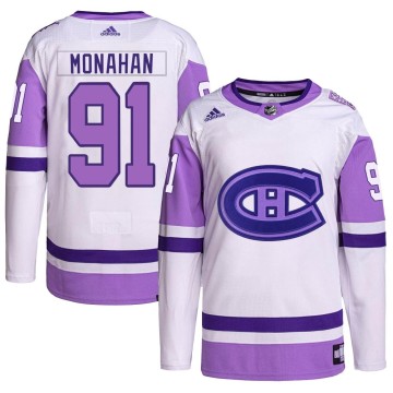 Authentic Adidas Youth Sean Monahan Montreal Canadiens Hockey Fights Cancer Primegreen Jersey - White/Purple